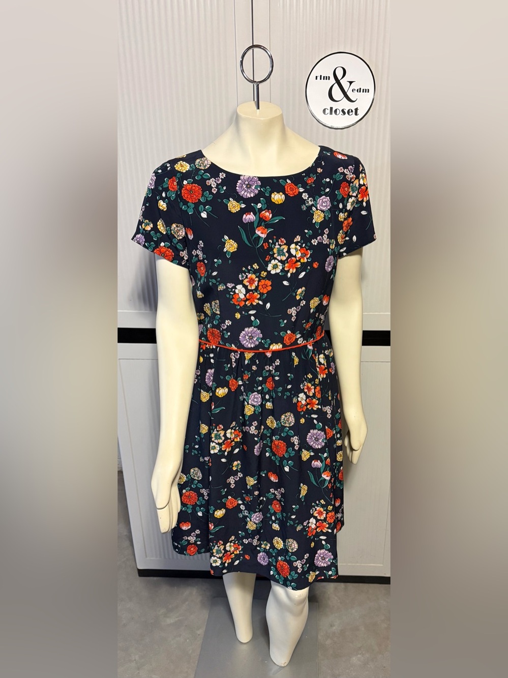 Brooks Brothers “Red Fleece” Floral Print Navy Short-Sleeve Fit & Flare Dress